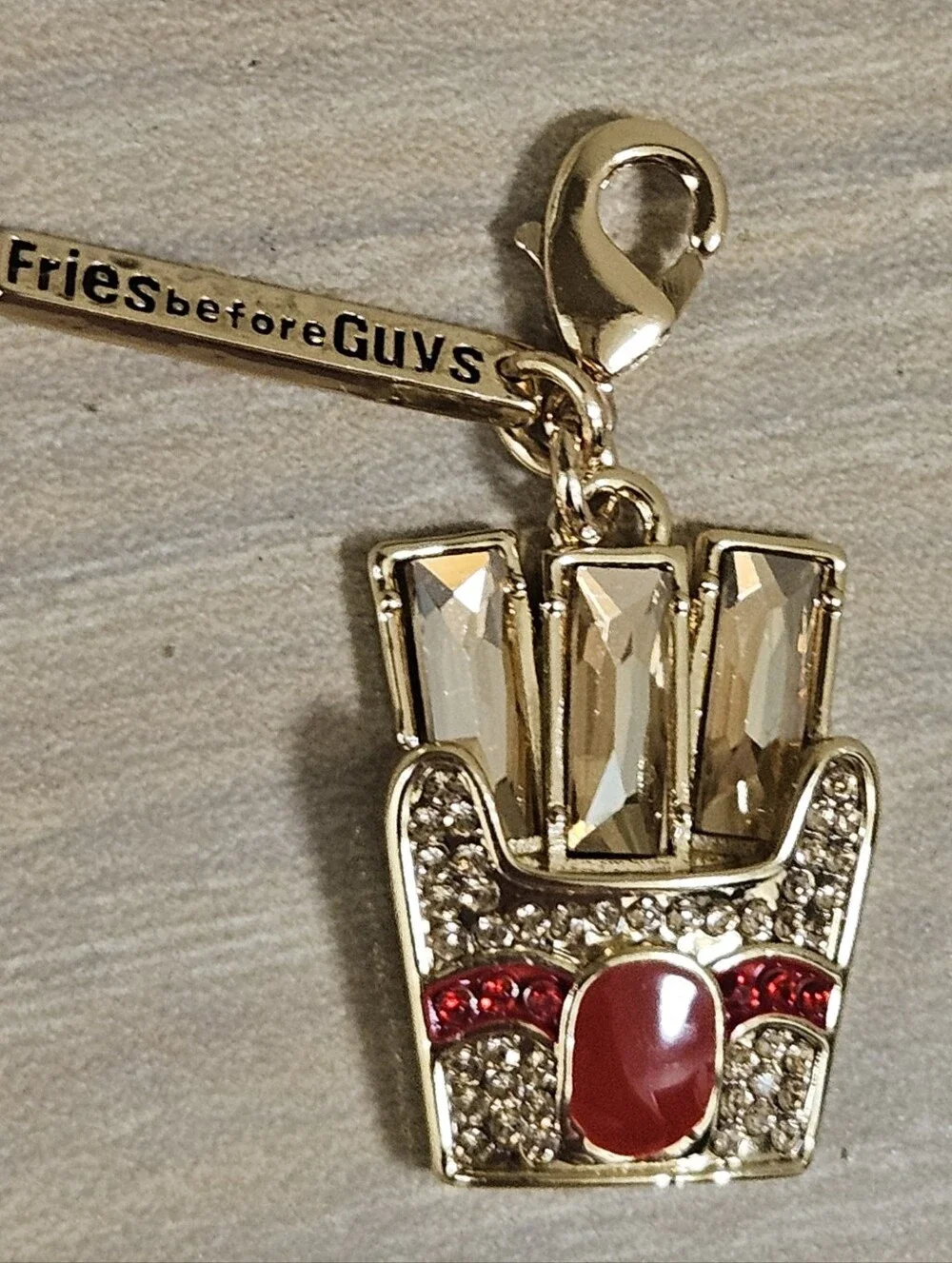 Fries Before Guys Austrian Crystal Charm Pendant Gold Tone